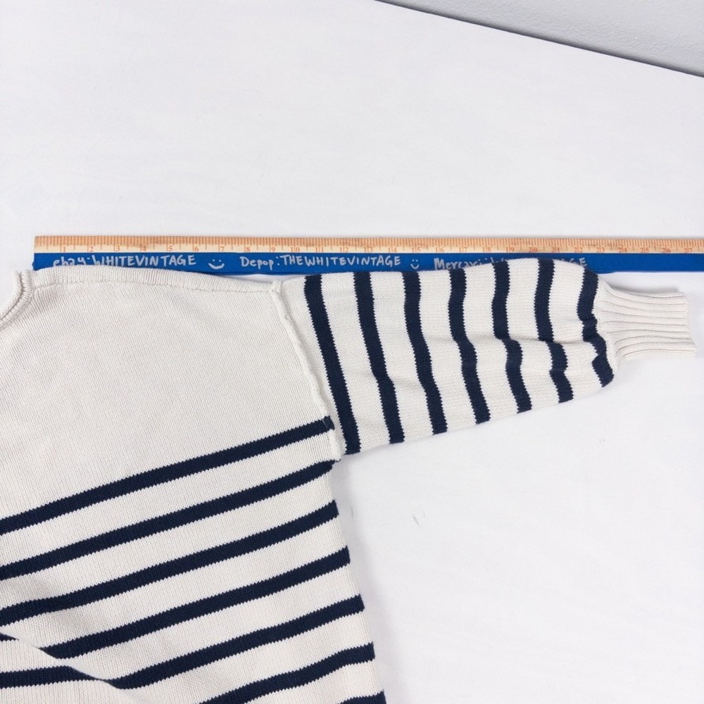 Madewell Conway Sweater Women M Blue Striped Rolled Neck Balloon Sleeve Nautical - Picture 7 of 7